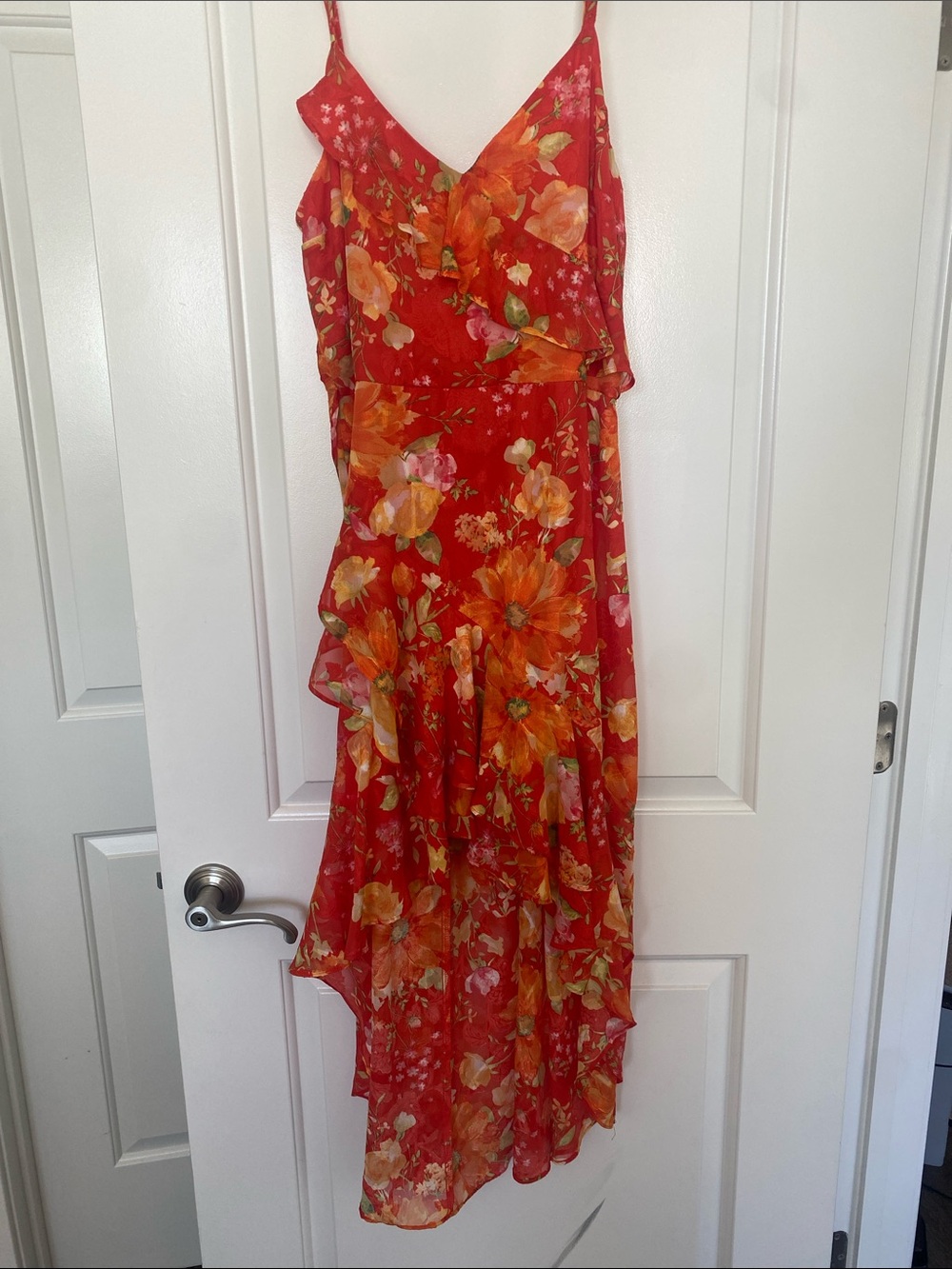 BCX Red Floral High-Low Ruffle Dress